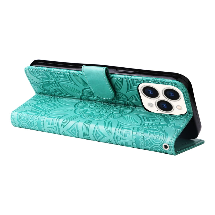 For iPhone 14 Pro Max Embossed Sunflower Leather Phone Case
