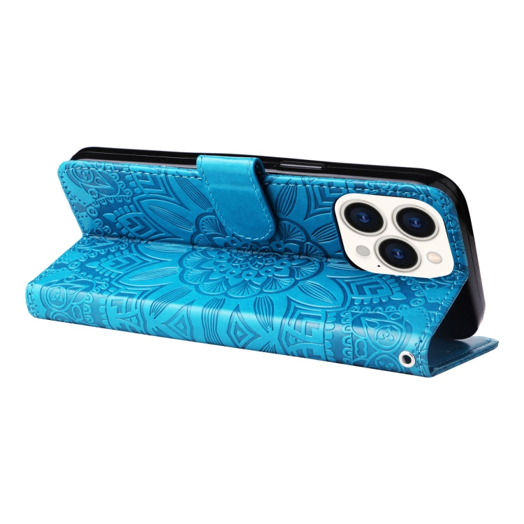 For iPhone 14 Pro Max Embossed Sunflower Leather Phone Case
