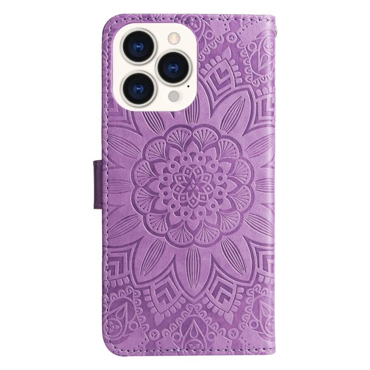 For iPhone 14 Pro Max Embossed Sunflower Leather Phone Case