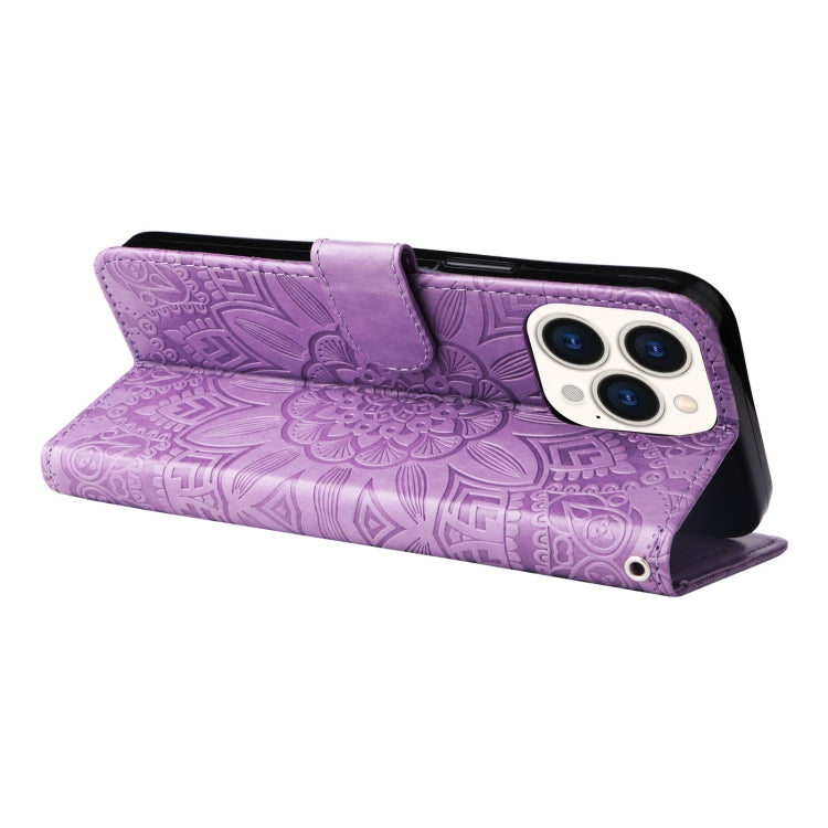 For iPhone 14 Pro Max Embossed Sunflower Leather Phone Case