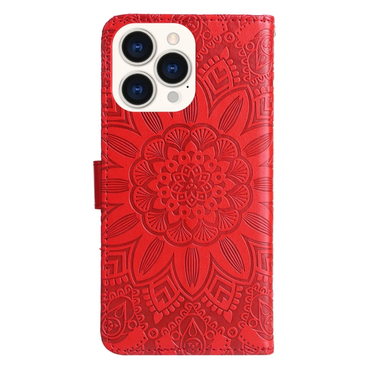 For iPhone 14 Pro Max Embossed Sunflower Leather Phone Case
