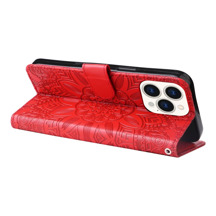 For iPhone 14 Pro Max Embossed Sunflower Leather Phone Case