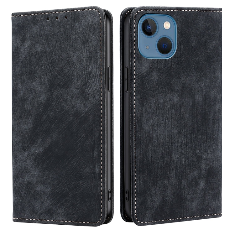 For iPhone 12 RFID Anti-theft Brush Magnetic Leather Phone Case