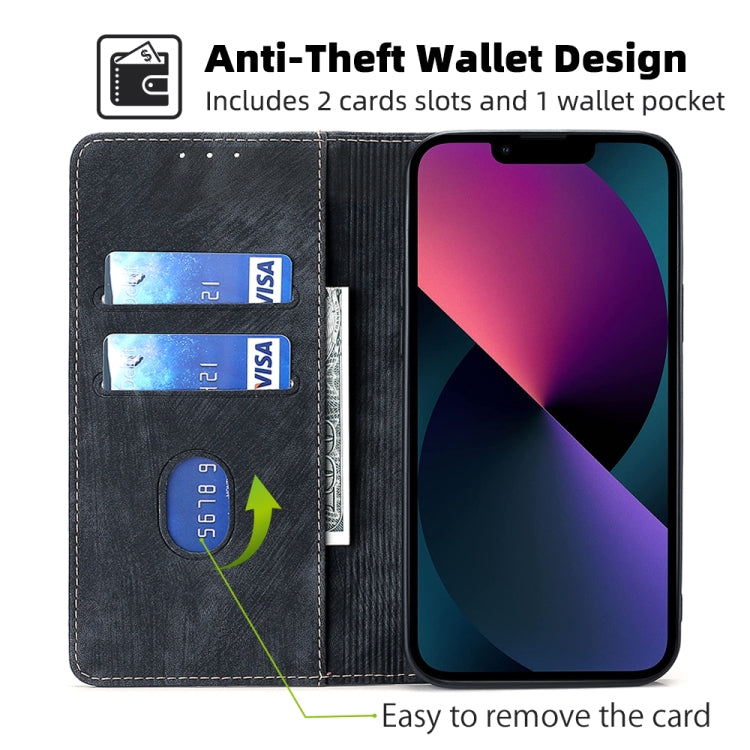 For iPhone 12 RFID Anti-theft Brush Magnetic Leather Phone Case