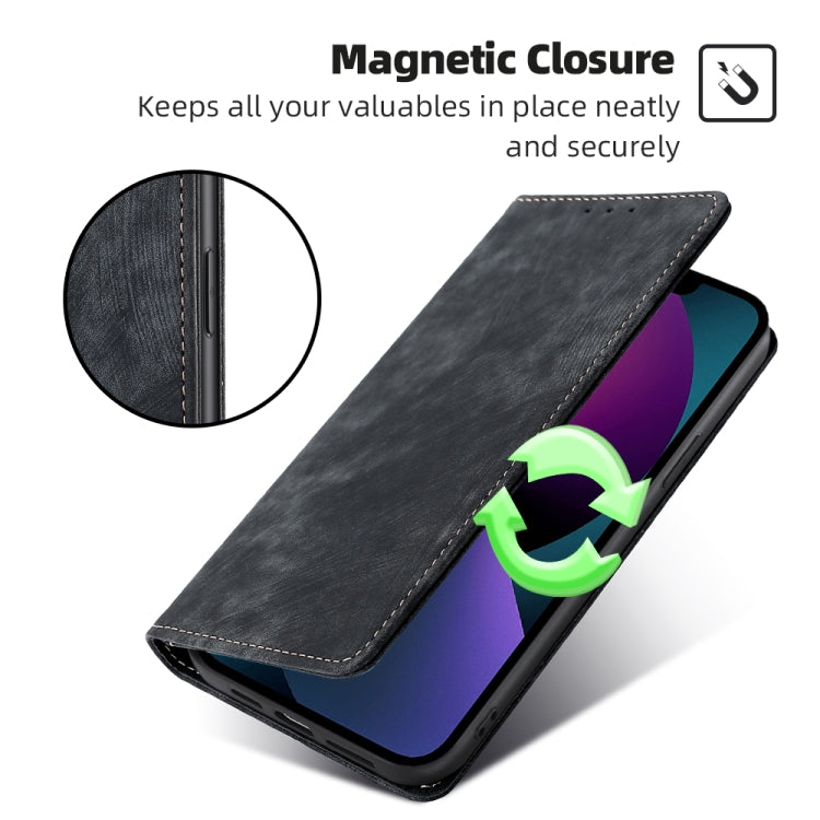 For iPhone 12 RFID Anti-theft Brush Magnetic Leather Phone Case