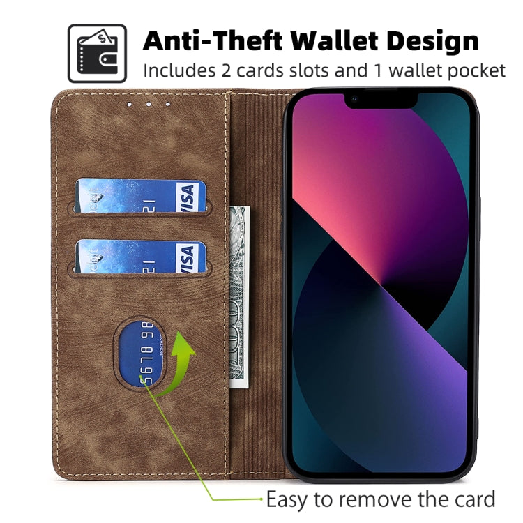 For iPhone 12 RFID Anti-theft Brush Magnetic Leather Phone Case