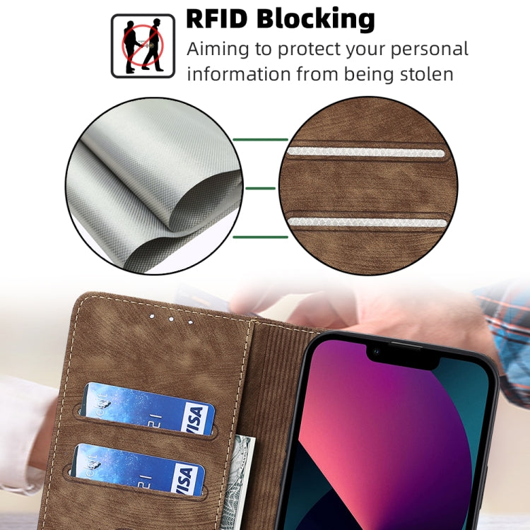 For iPhone 12 RFID Anti-theft Brush Magnetic Leather Phone Case