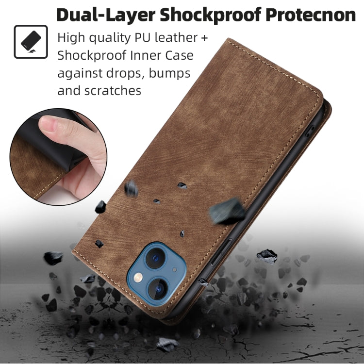 For iPhone 12 RFID Anti-theft Brush Magnetic Leather Phone Case