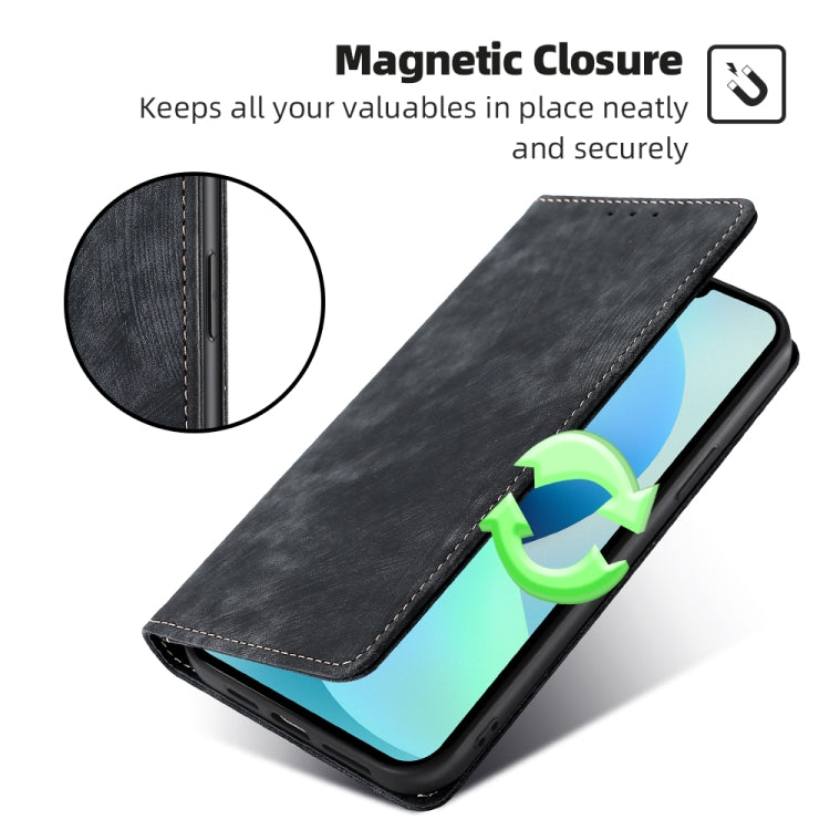 For iPhone 13 Pro RFID Anti-theft Brush Magnetic Leather Phone Case