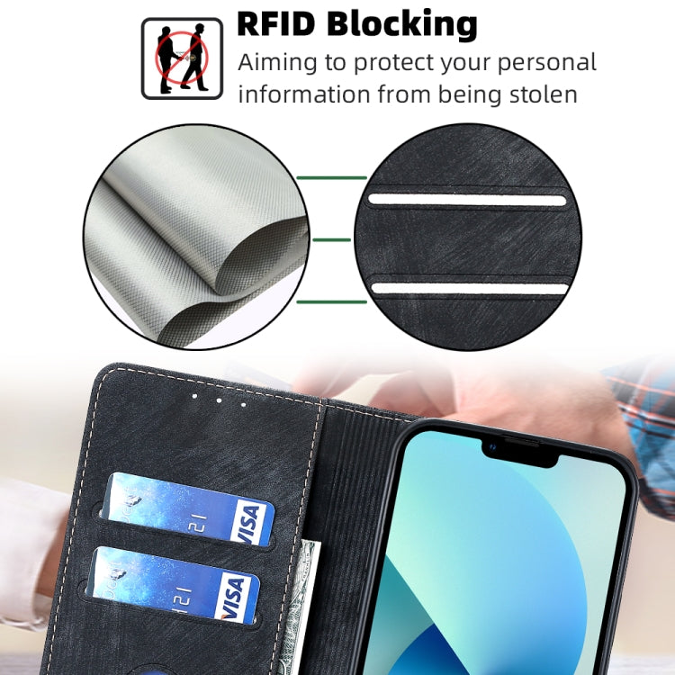 For iPhone 13 Pro RFID Anti-theft Brush Magnetic Leather Phone Case