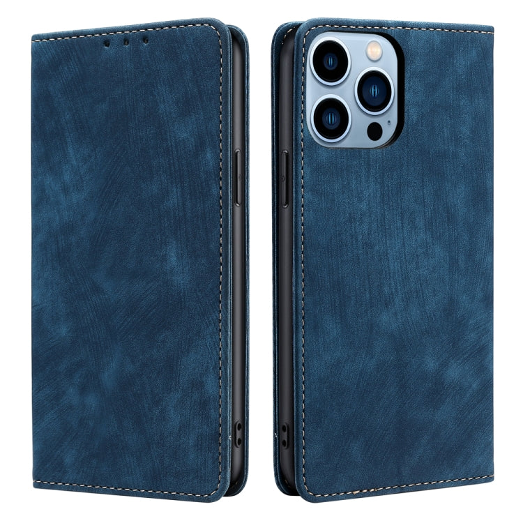 For iPhone 13 Pro RFID Anti-theft Brush Magnetic Leather Phone Case