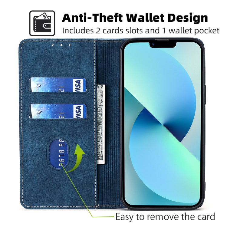 For iPhone 13 Pro RFID Anti-theft Brush Magnetic Leather Phone Case