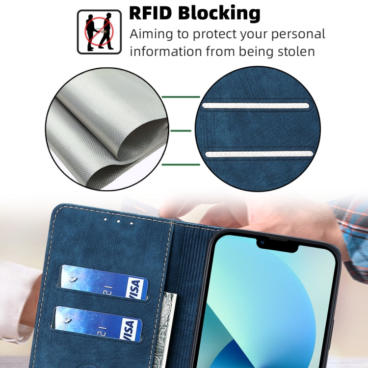 For iPhone 13 Pro RFID Anti-theft Brush Magnetic Leather Phone Case
