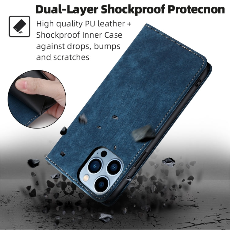 For iPhone 13 Pro RFID Anti-theft Brush Magnetic Leather Phone Case