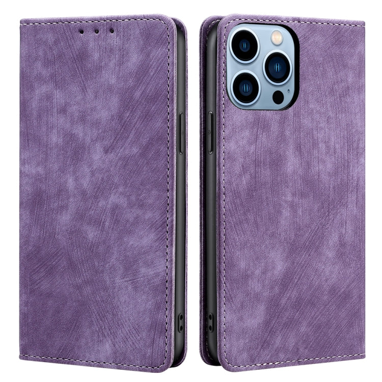 For iPhone 13 Pro RFID Anti-theft Brush Magnetic Leather Phone Case
