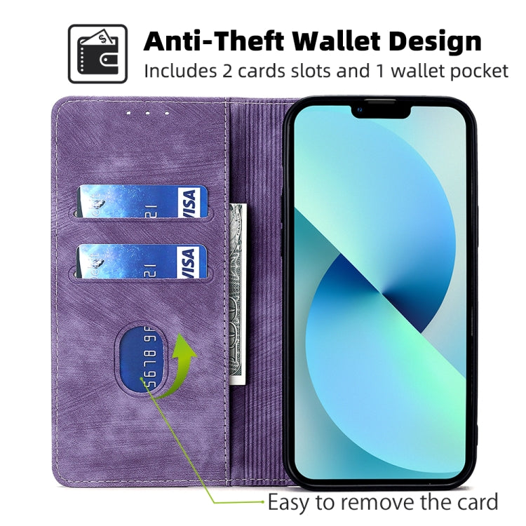 For iPhone 13 Pro RFID Anti-theft Brush Magnetic Leather Phone Case