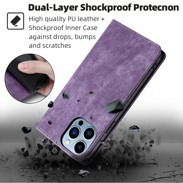 For iPhone 13 Pro RFID Anti-theft Brush Magnetic Leather Phone Case