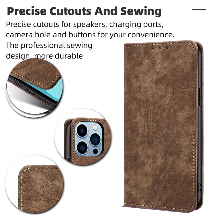 For iPhone 13 Pro RFID Anti-theft Brush Magnetic Leather Phone Case
