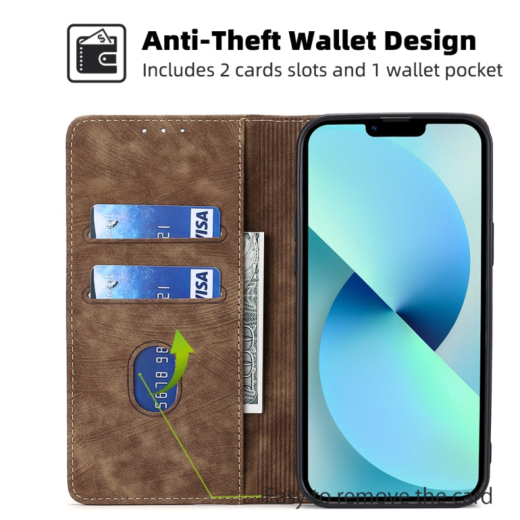 For iPhone 13 Pro RFID Anti-theft Brush Magnetic Leather Phone Case