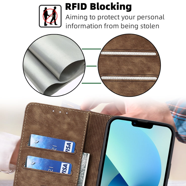 For iPhone 13 Pro RFID Anti-theft Brush Magnetic Leather Phone Case