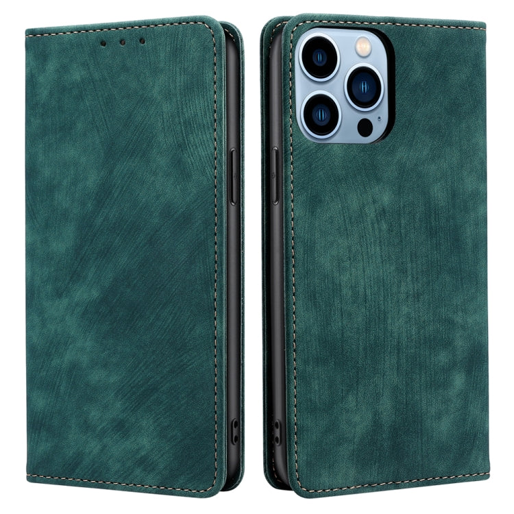 For iPhone 13 Pro RFID Anti-theft Brush Magnetic Leather Phone Case