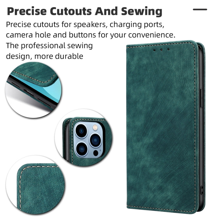 For iPhone 13 Pro RFID Anti-theft Brush Magnetic Leather Phone Case