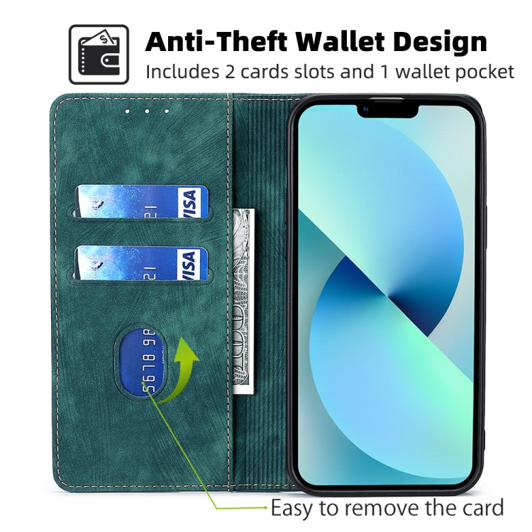 For iPhone 13 Pro RFID Anti-theft Brush Magnetic Leather Phone Case