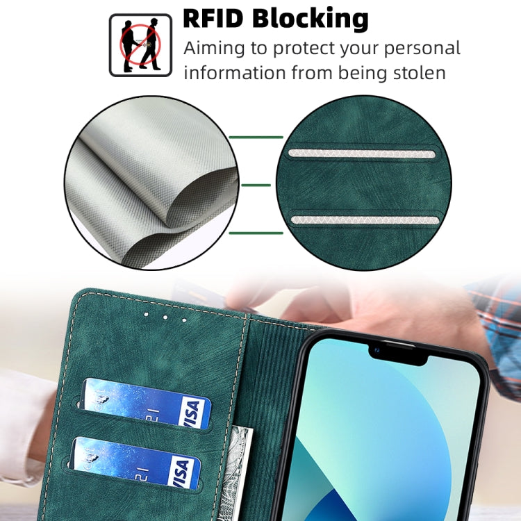 For iPhone 13 Pro RFID Anti-theft Brush Magnetic Leather Phone Case