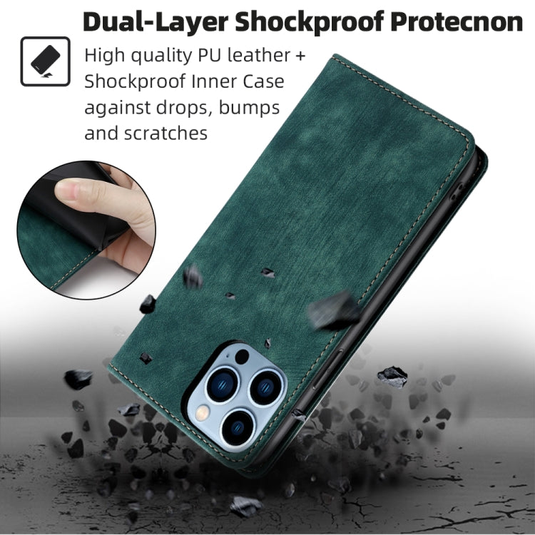 For iPhone 13 Pro RFID Anti-theft Brush Magnetic Leather Phone Case