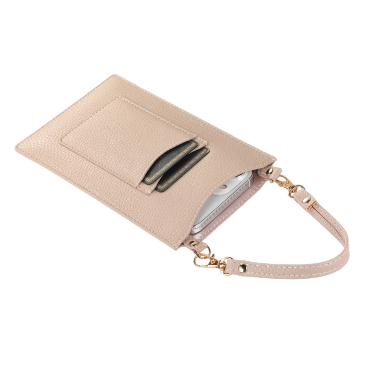 Litchi Texture Card Holder Mobile Phone Bag with Short Strap