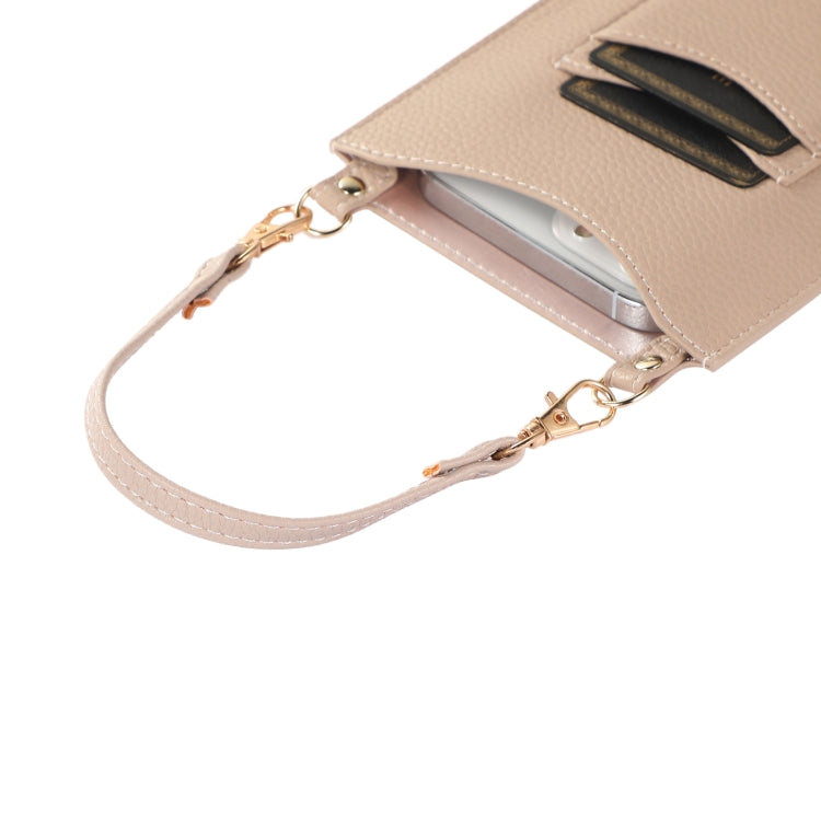 Litchi Texture Card Holder Mobile Phone Bag with Short Strap