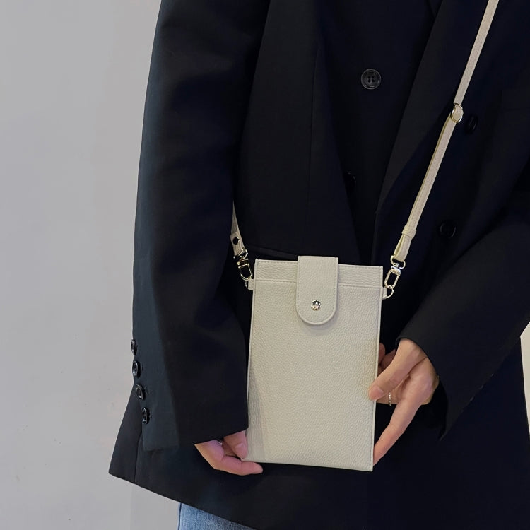 Litchi Texture Card Holder Mobile Phone Bag with Long Strap