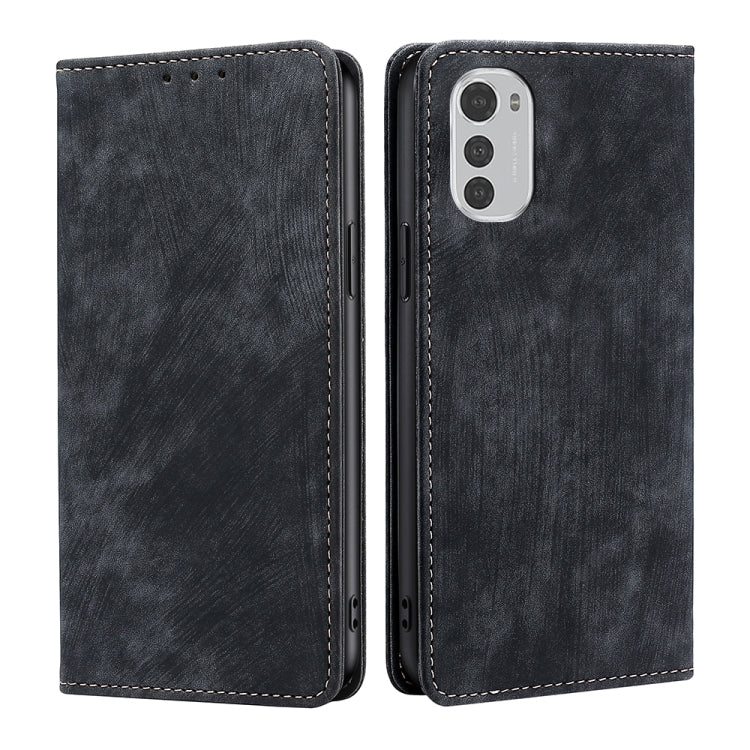 For Motorola Moto E32 4G RFID Anti-theft Brush Magnetic Leather Phone Case