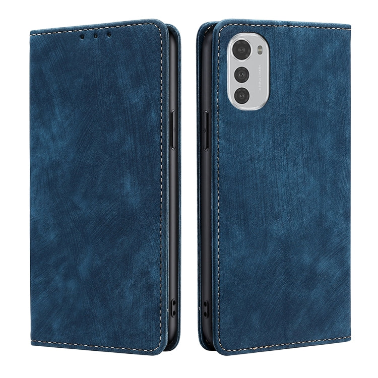 For Motorola Moto E32 4G RFID Anti-theft Brush Magnetic Leather Phone Case