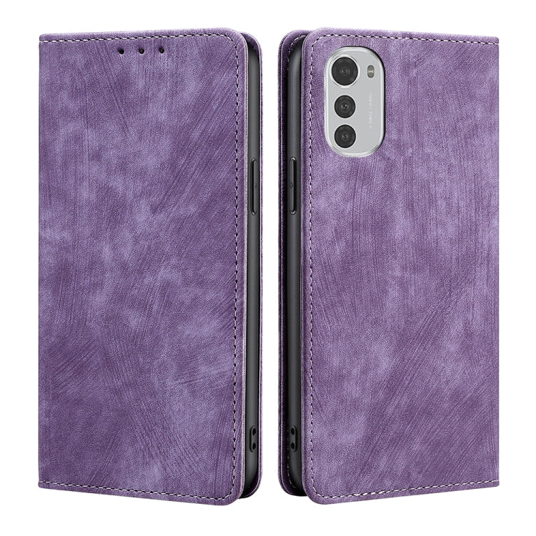 For Motorola Moto E32 4G RFID Anti-theft Brush Magnetic Leather Phone Case