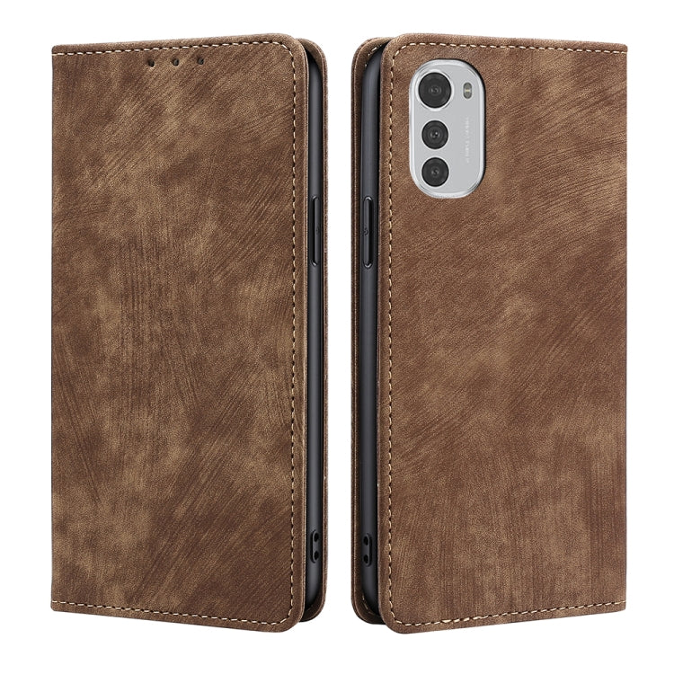 For Motorola Moto E32 4G RFID Anti-theft Brush Magnetic Leather Phone Case