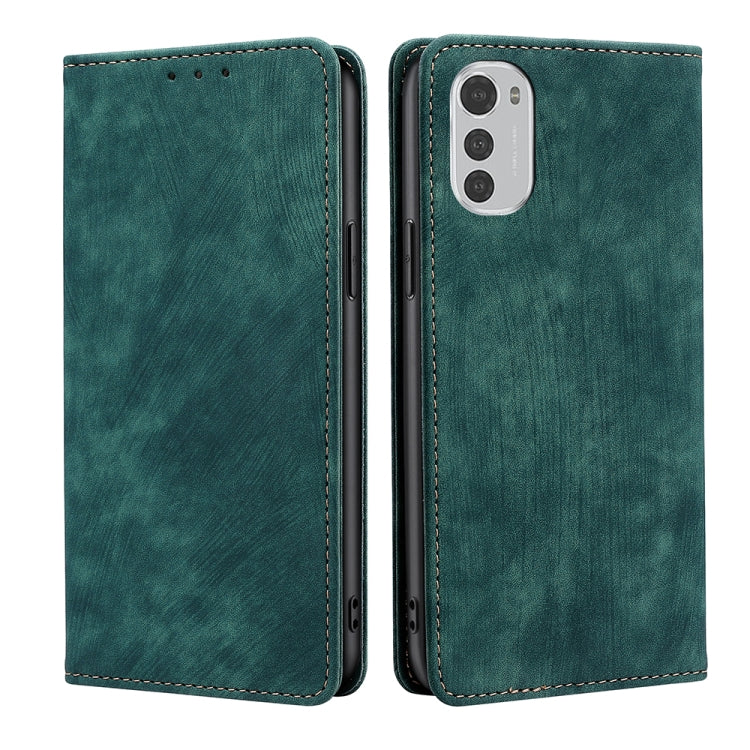 For Motorola Moto E32 4G RFID Anti-theft Brush Magnetic Leather Phone Case