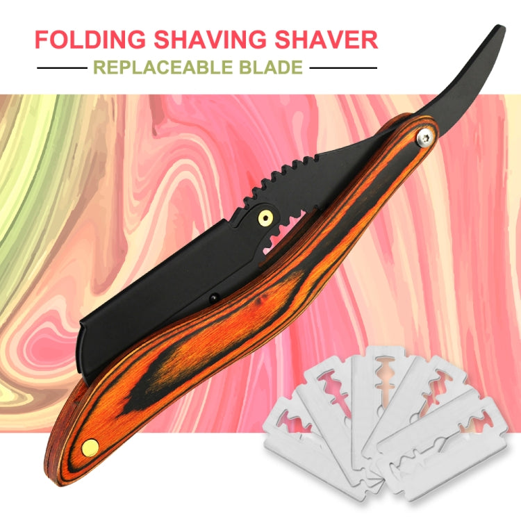 H-28 Men Wooden Handle Replaceable Blade Manual Folding Shaving Razor(Bow Black Blade Holder)
