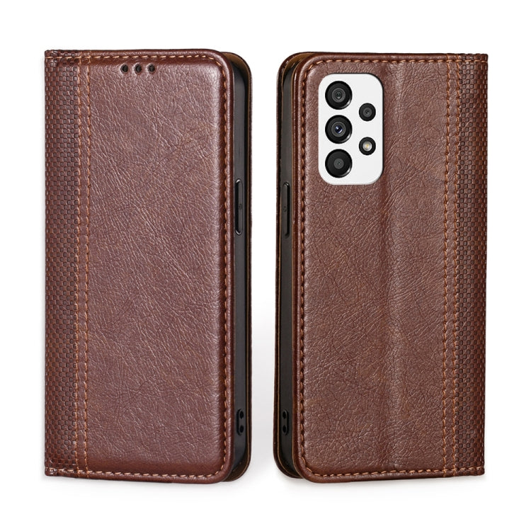 For Samsung Galaxy A73 5G Grid Texture Magnetic Flip Leather Phone Case
