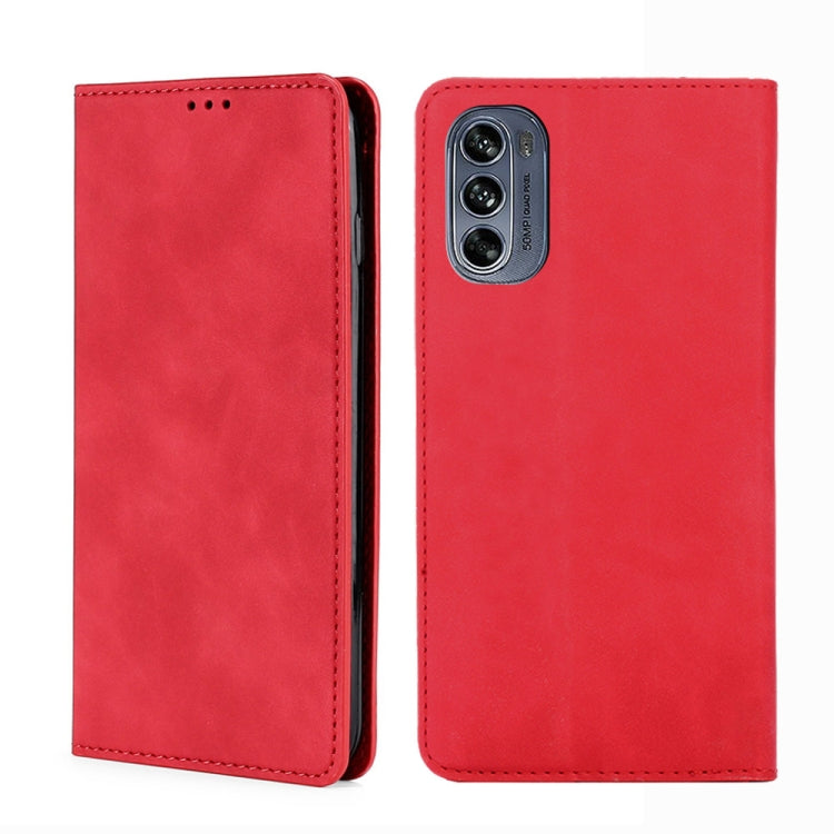 For Motorola Moto G62 5G Skin Feel Magnetic Horizontal Flip Leather Phone Case