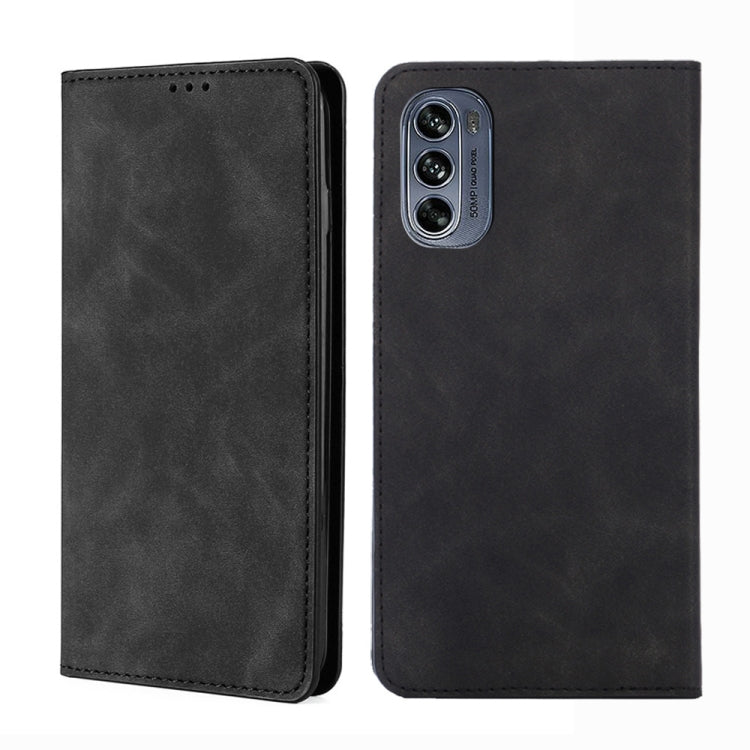 For Motorola Moto G62 5G Skin Feel Magnetic Horizontal Flip Leather Phone Case