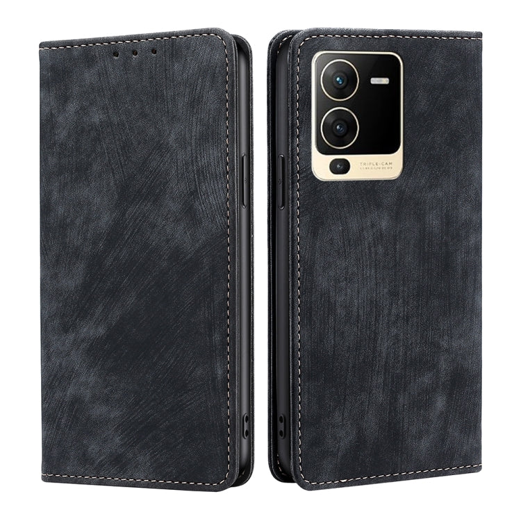 For vivo S15 5G RFID Anti-theft Brush Magnetic Leather Phone Case