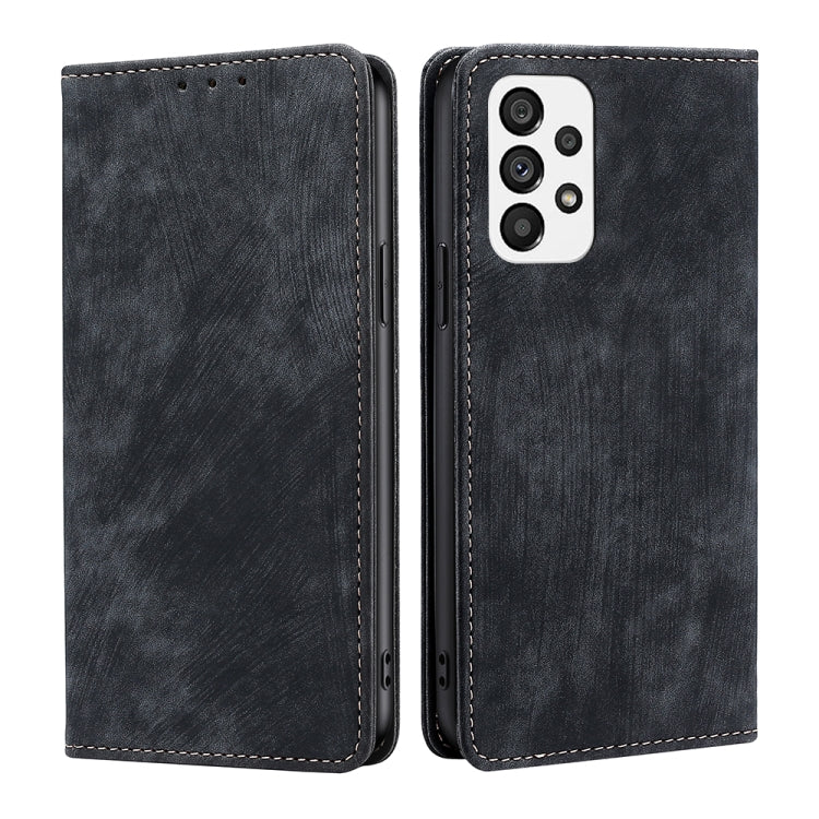 For Samsung Galaxy A73 5G RFID Anti-theft Brush Magnetic Leather Phone Case