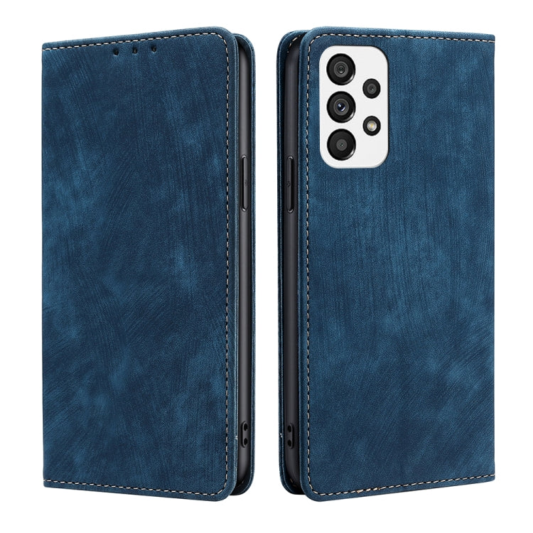 For Samsung Galaxy A73 5G RFID Anti-theft Brush Magnetic Leather Phone Case