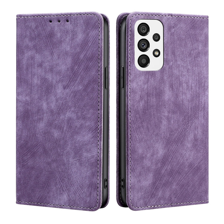 For Samsung Galaxy A73 5G RFID Anti-theft Brush Magnetic Leather Phone Case