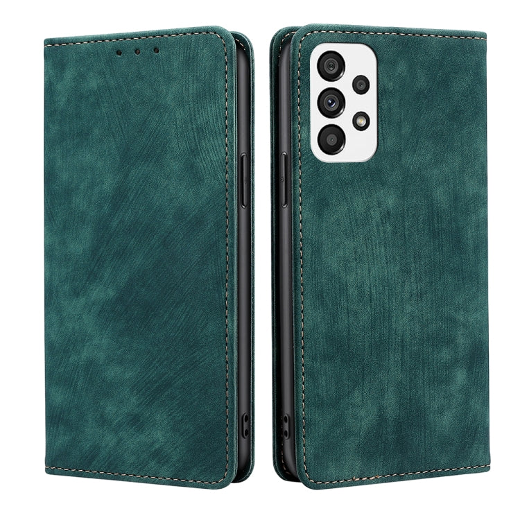 For Samsung Galaxy A73 5G RFID Anti-theft Brush Magnetic Leather Phone Case