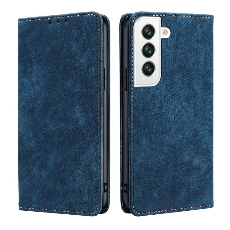 For Samsung Galaxy S21 5G RFID Anti-theft Brush Magnetic Leather Phone Case