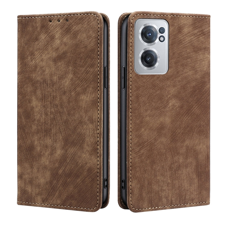 For OnePlus Nord CE 2 5G RFID Anti-theft Brush Magnetic Leather Phone Case