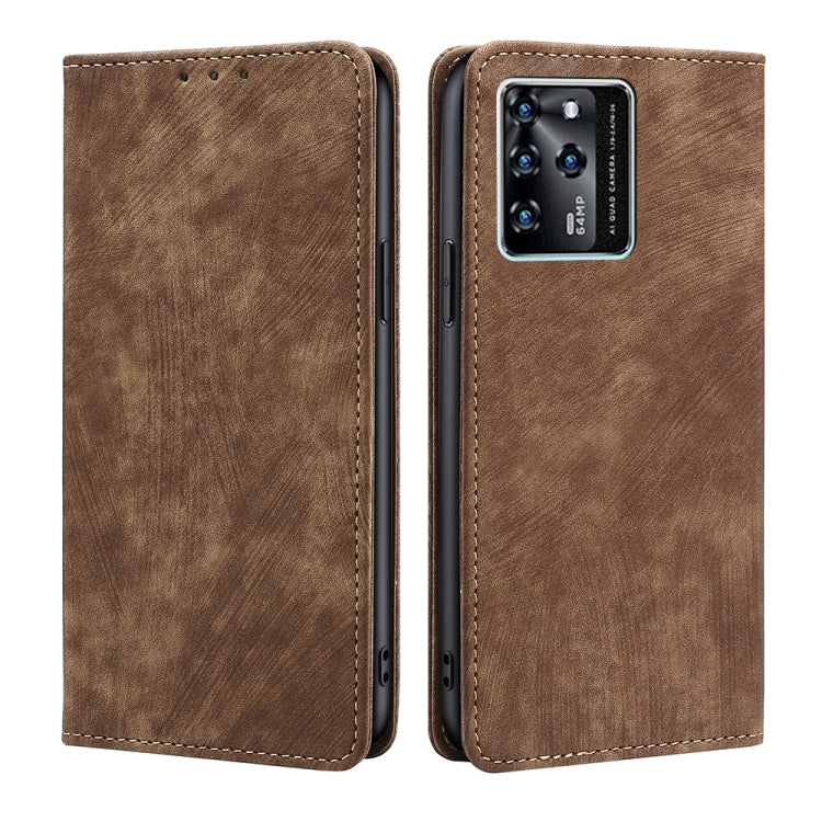 For ZTE Blabe V30 RFID Anti-theft Brush Magnetic Leather Phone Case