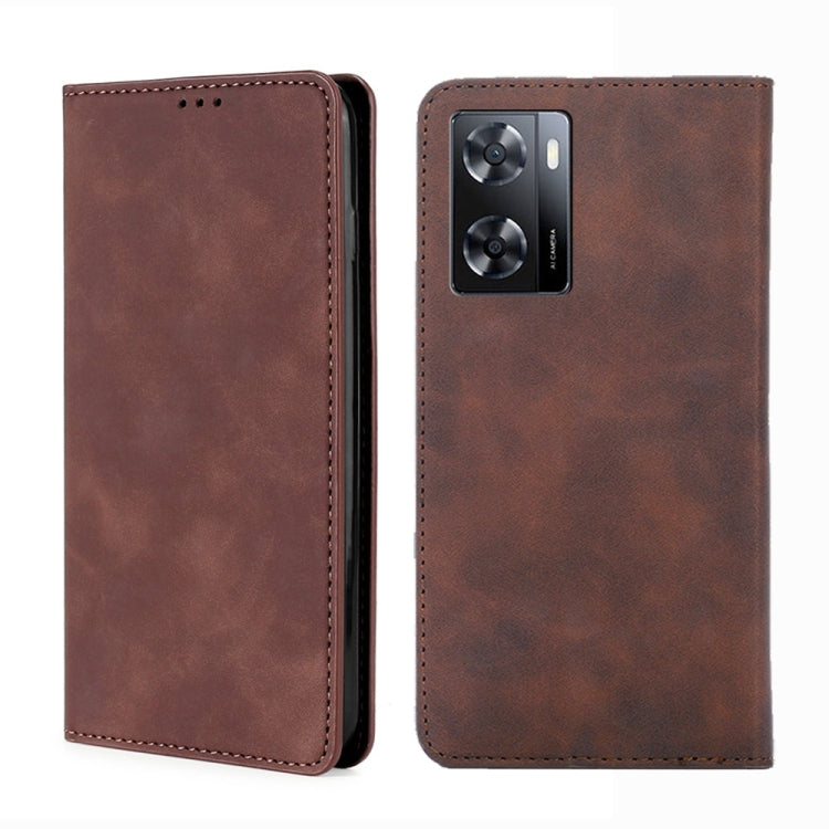 For OPPO A57 4G 2022 Skin Feel Magnetic Horizontal Flip Leather Phone Case